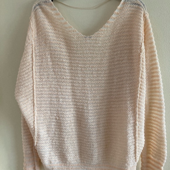 Free People Cream V-Neck Chunky Knit Sweater - Picture 5 of 6
